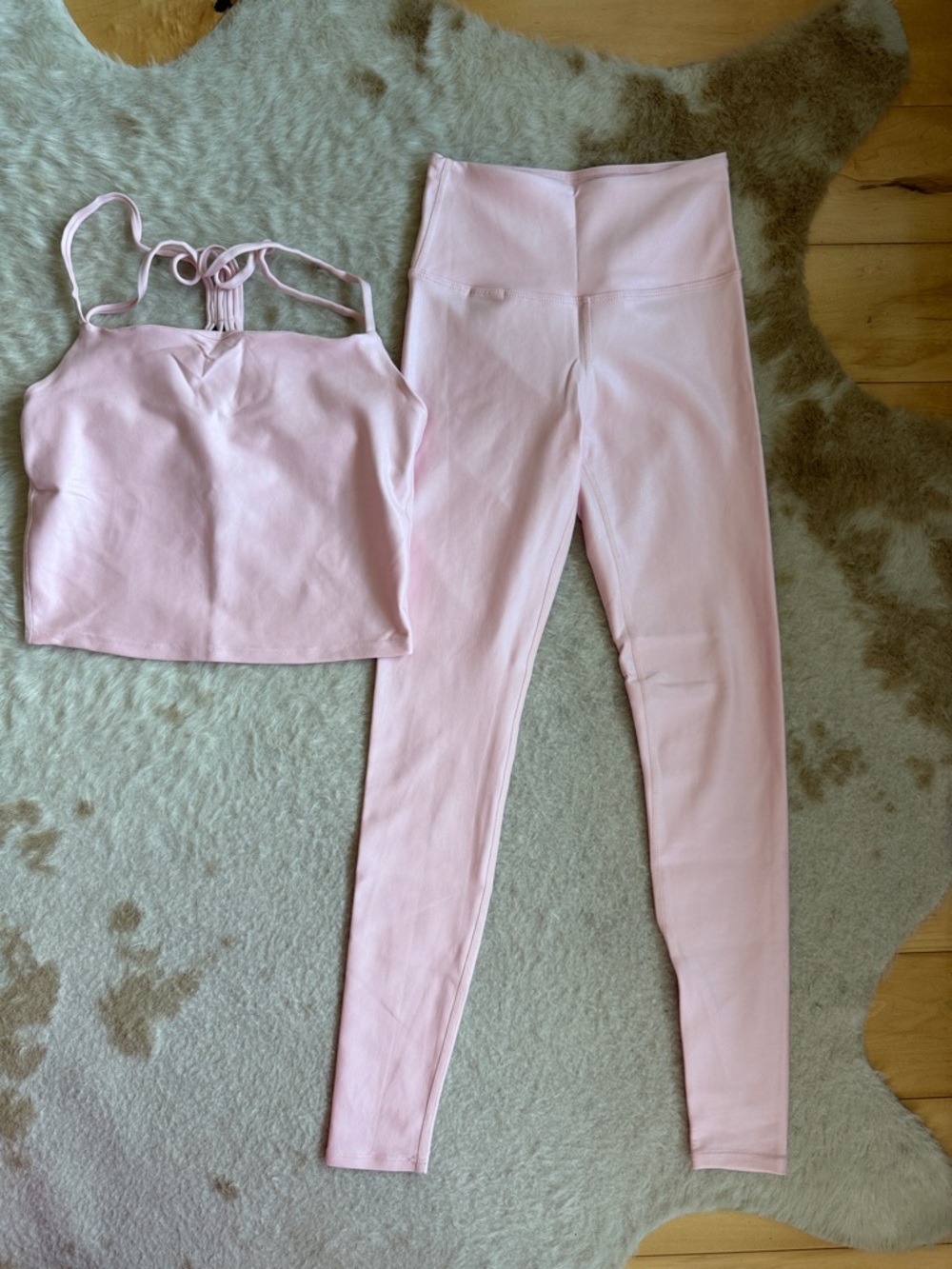 Carbon38 Light Pink High-Waist Leggings & Strappy Cropped Tank Set M TOP